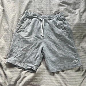 Grå mjukisshorts från Lager 157 Denim Makers - Säljer ett par grå mjukisshorts från Lager 157 Denim Makers i storlek S.  De har snörning i midjan, två sidofickor och en ficka bak, en liten vit logolapp vid benet.  Materialet är mjukt bomullstyg, perfekt för chill dagar.  Passformen är loose och midjan är midwaist. 