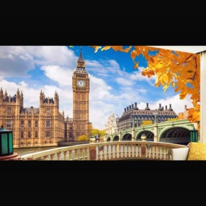 Tavla 3d utsikten big ben klocka london på bron utan ram  - 141x41 .