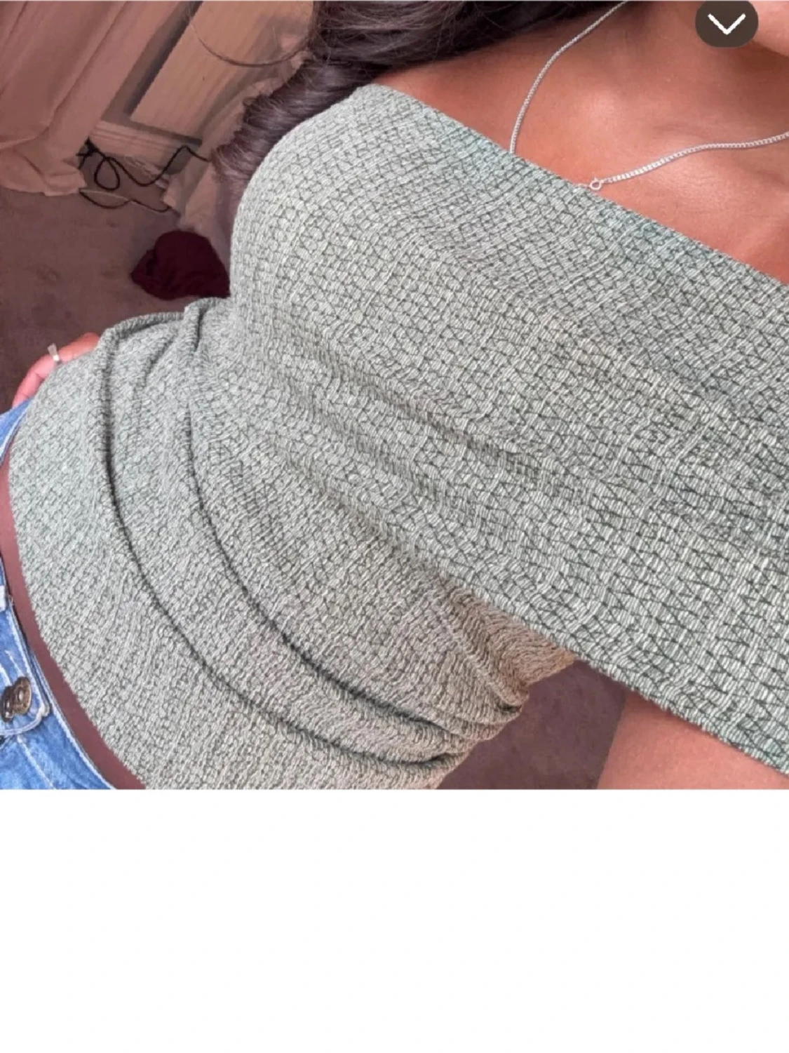 Grön ribbad offshoulder topp - 1