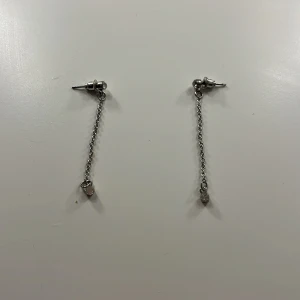 Silvriga kedjeörhängen med hänge - Säljer ett par stilrena örhängen i silver. Köpta från standivarius i Spanien🩷