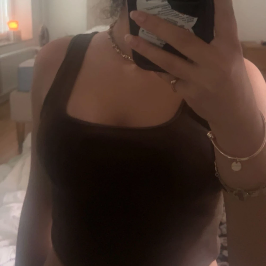 Brun ribbad croppad linnetopp H&M