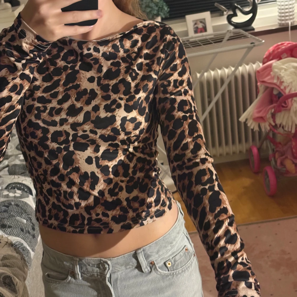 Leopardmönstrad långärmad topp - 1