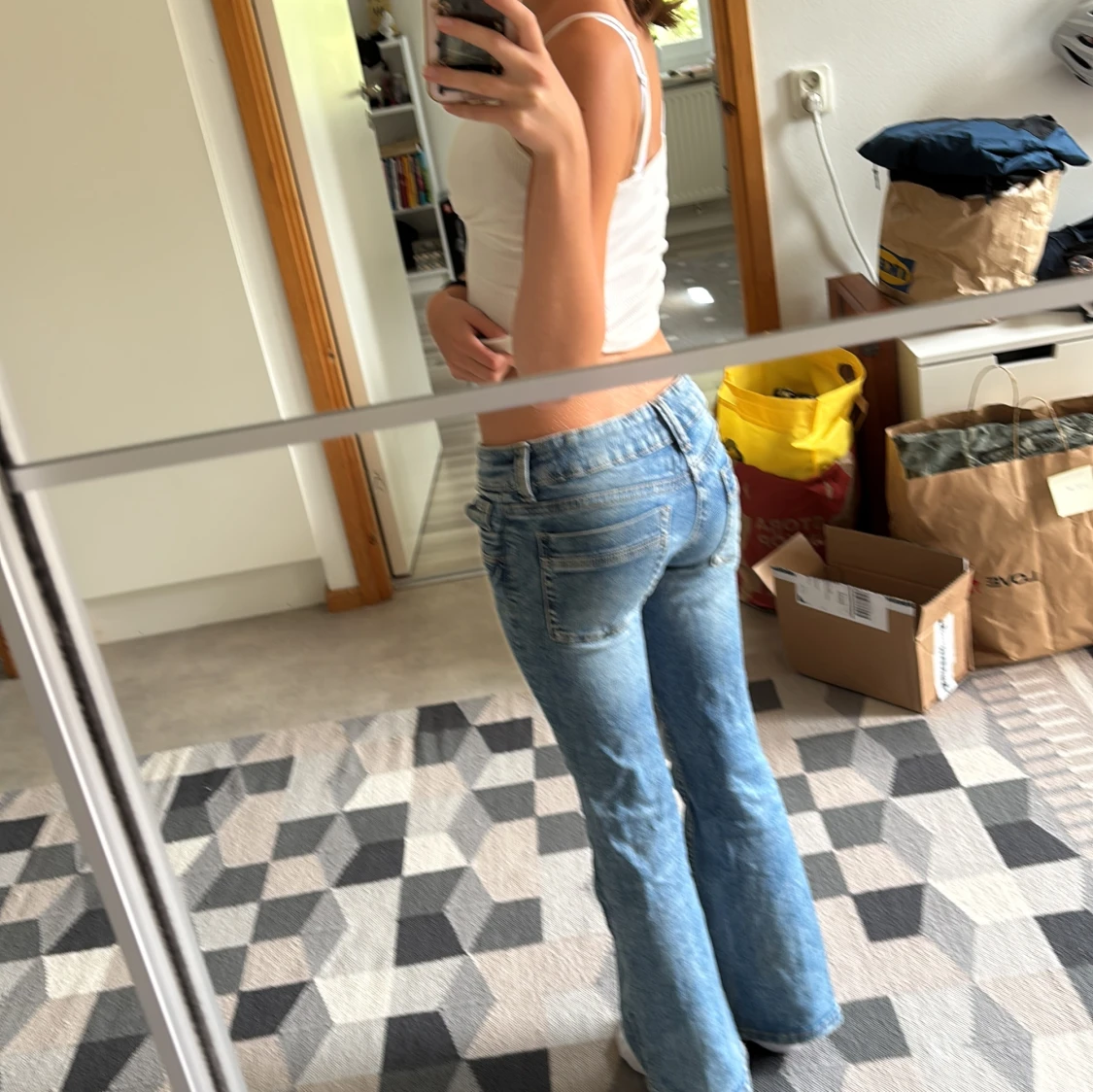 Blå bootcut jeans låg midja - 3