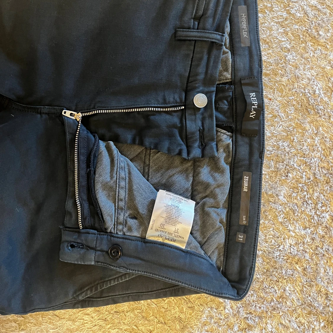 Mörkblå Replay Hyperflex byxor slim - 2