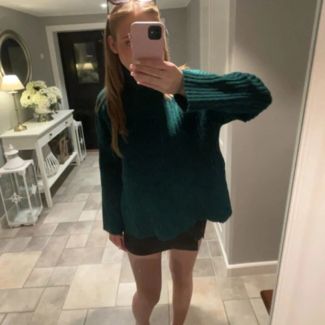 Mörkgrön stickad polotröja - 1