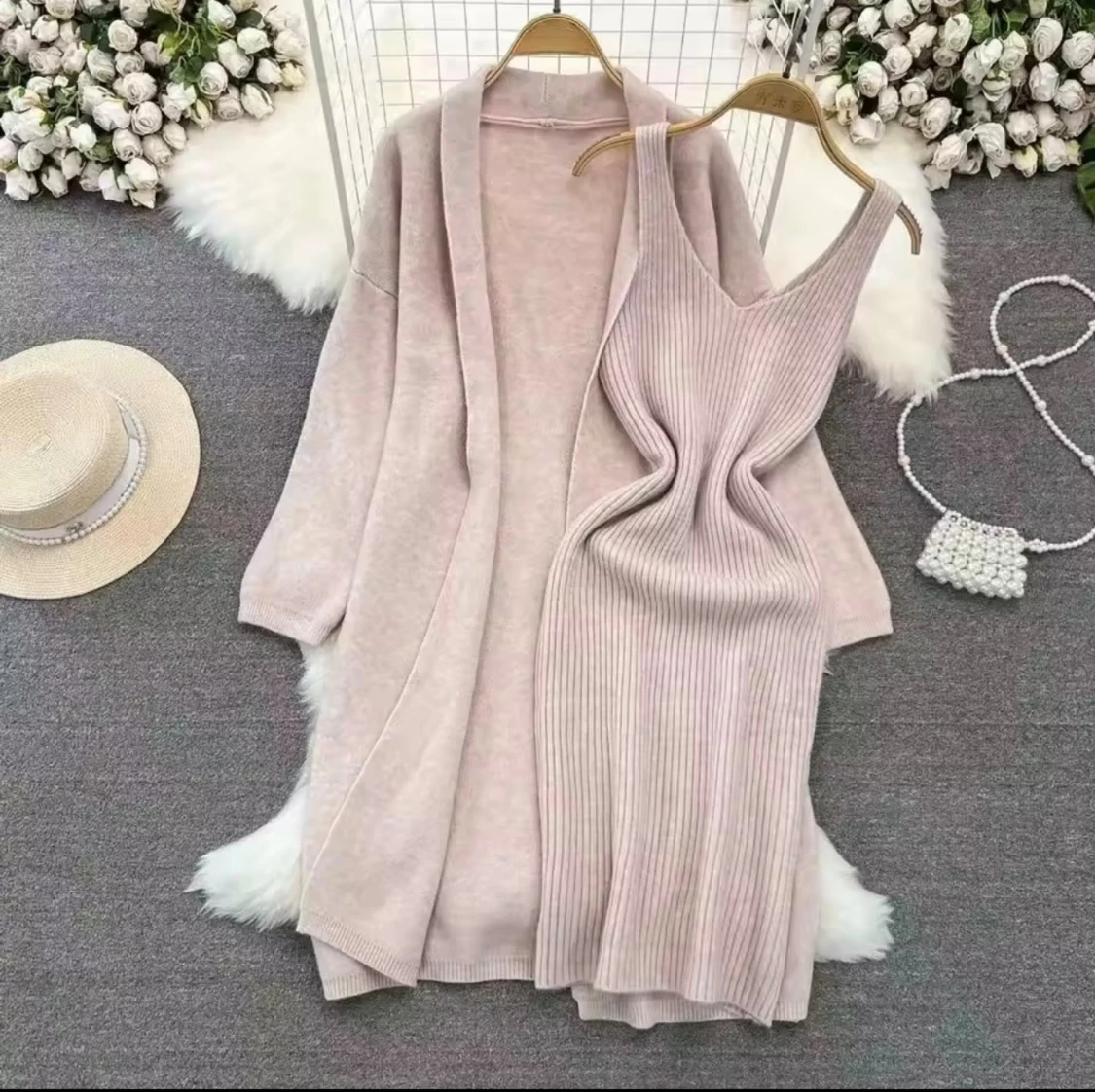 Set ribbad kofta med  klänning - 1