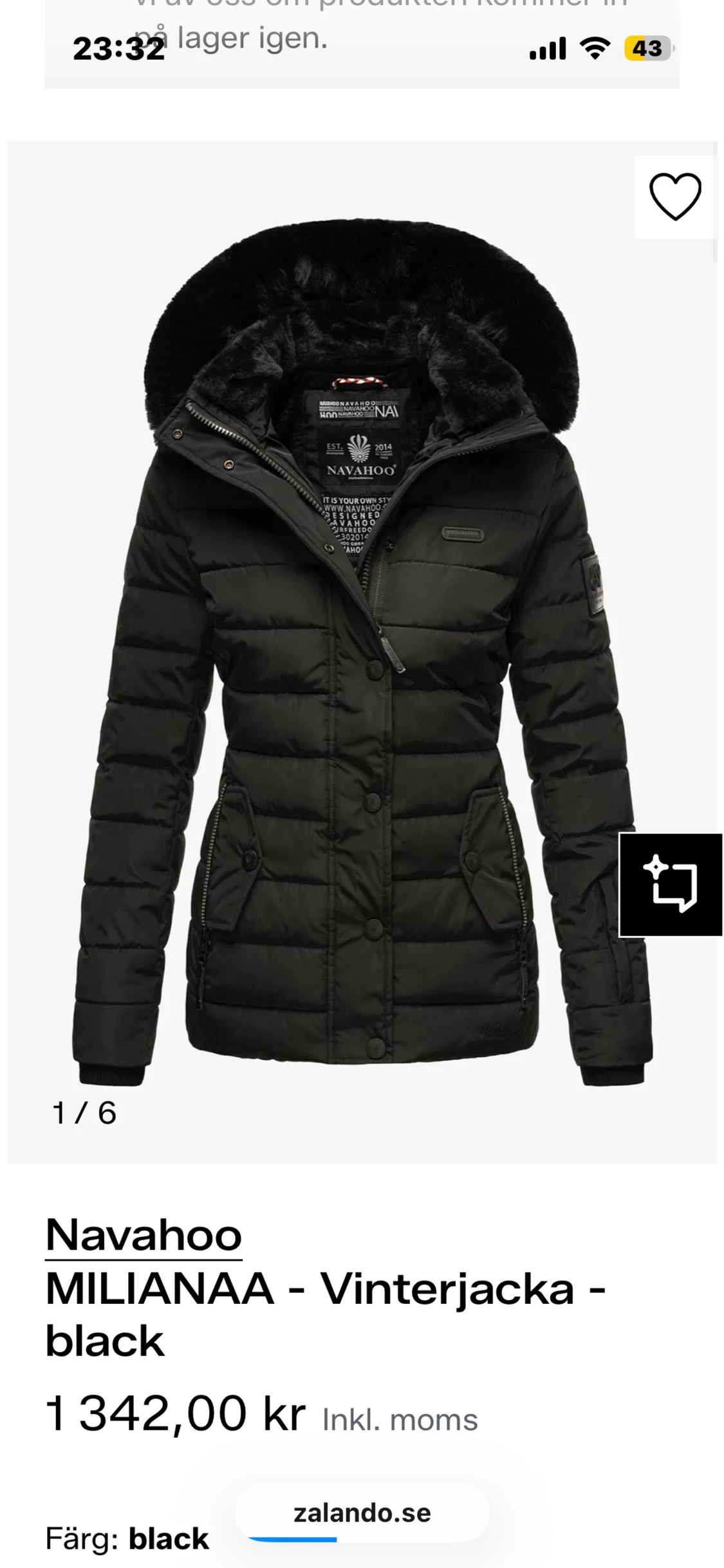 Svart vinterjacka med päls från Navahoo