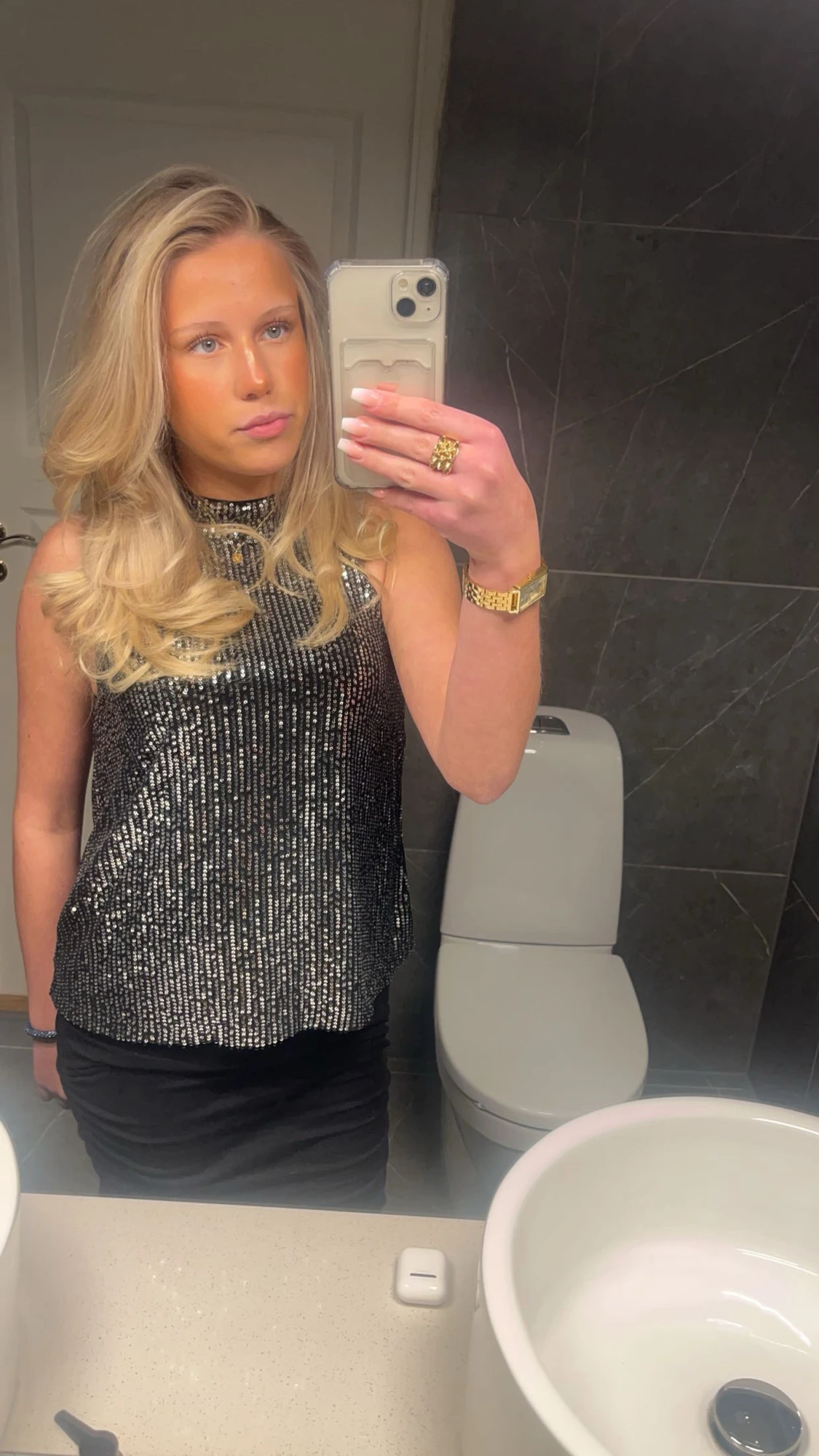 Glittrig svart paljettblus  - 2