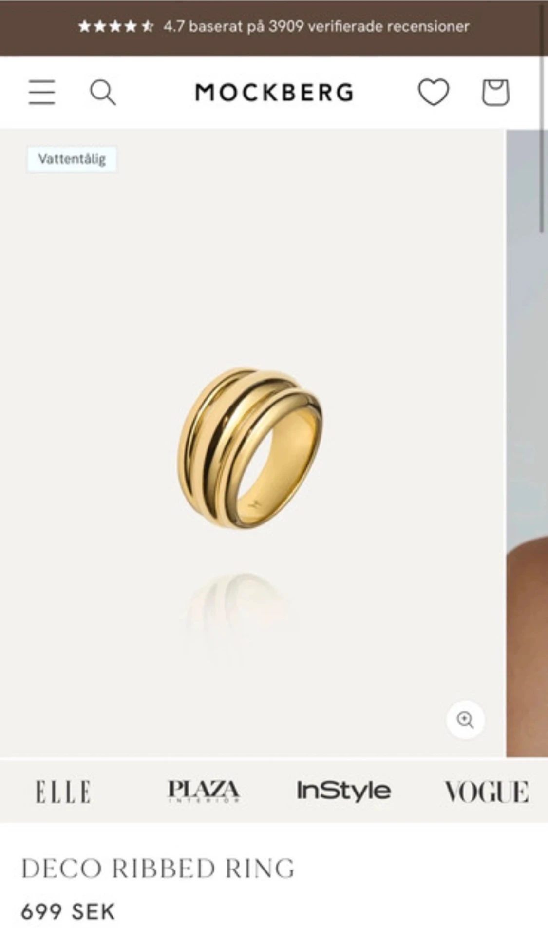 Mockberg Deco Ribbed Ring guld - 1