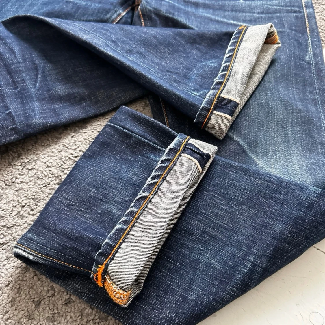 Mörkblåa Nudie Regular Alf Selvedge Jeans - 4