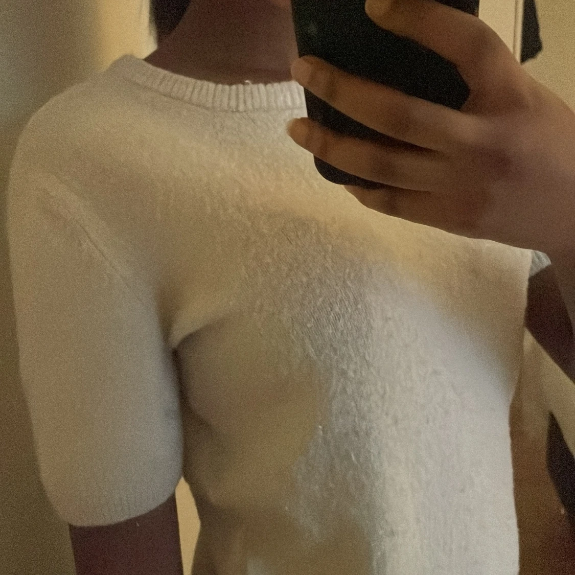 Vit stickad kortärmad tröja - 1