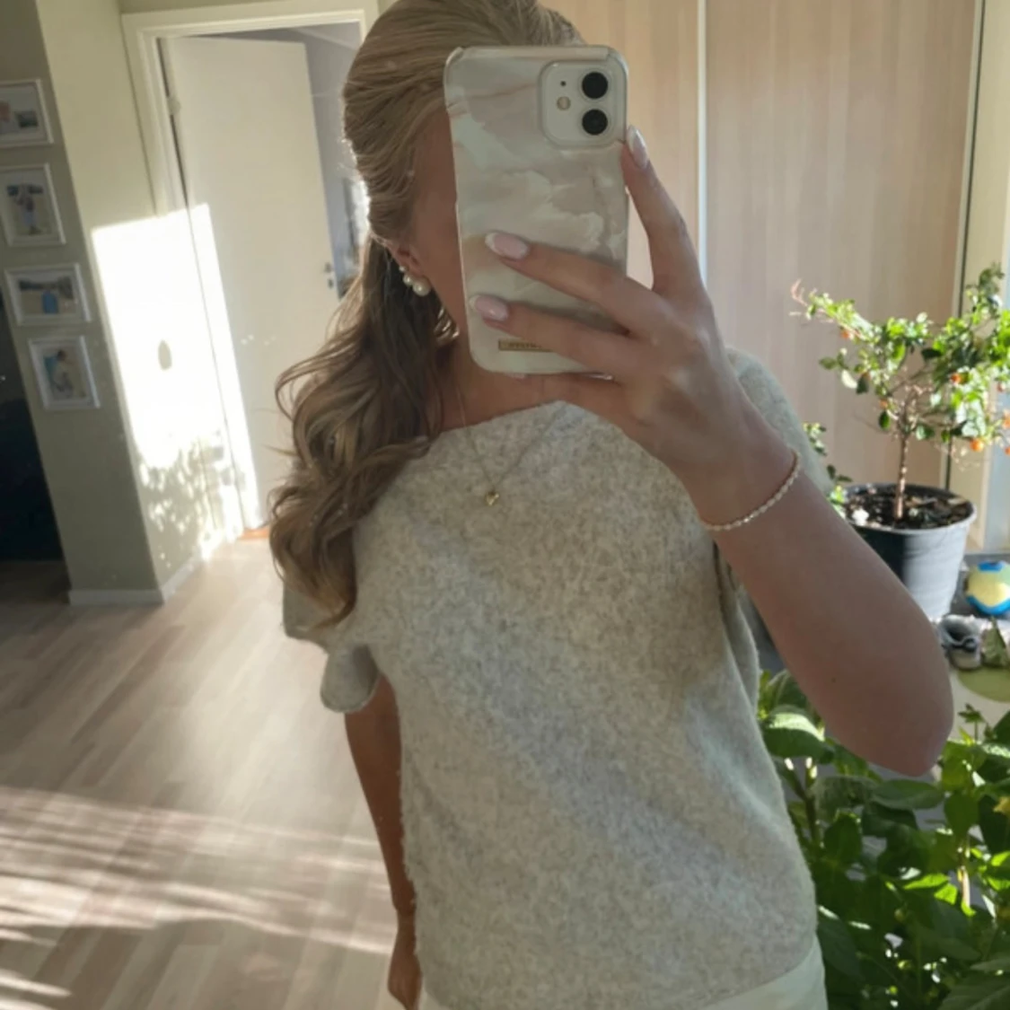 stickad kortärmad tröja