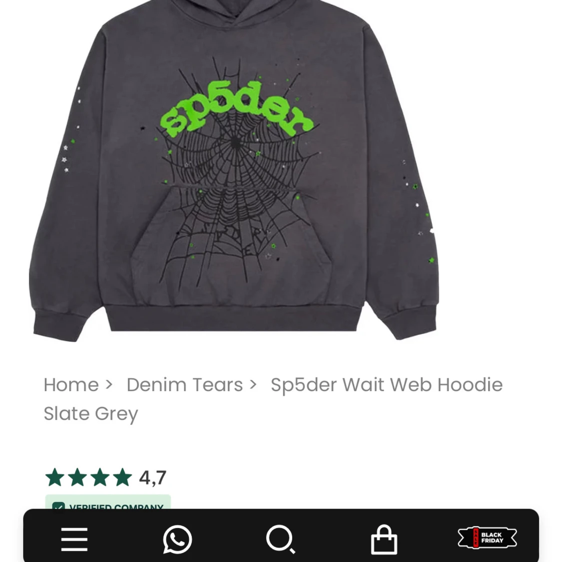 Sp5der Wait Web Hoodie Slate Grey - Inkl. Kvitto - 3