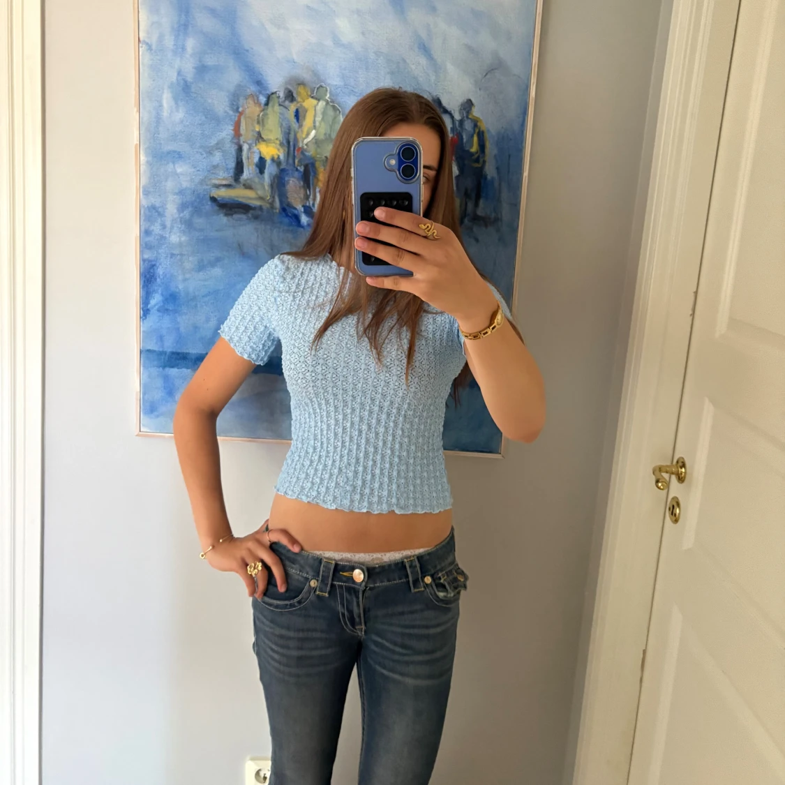 Ljusblå croppad T-shirt  - 1