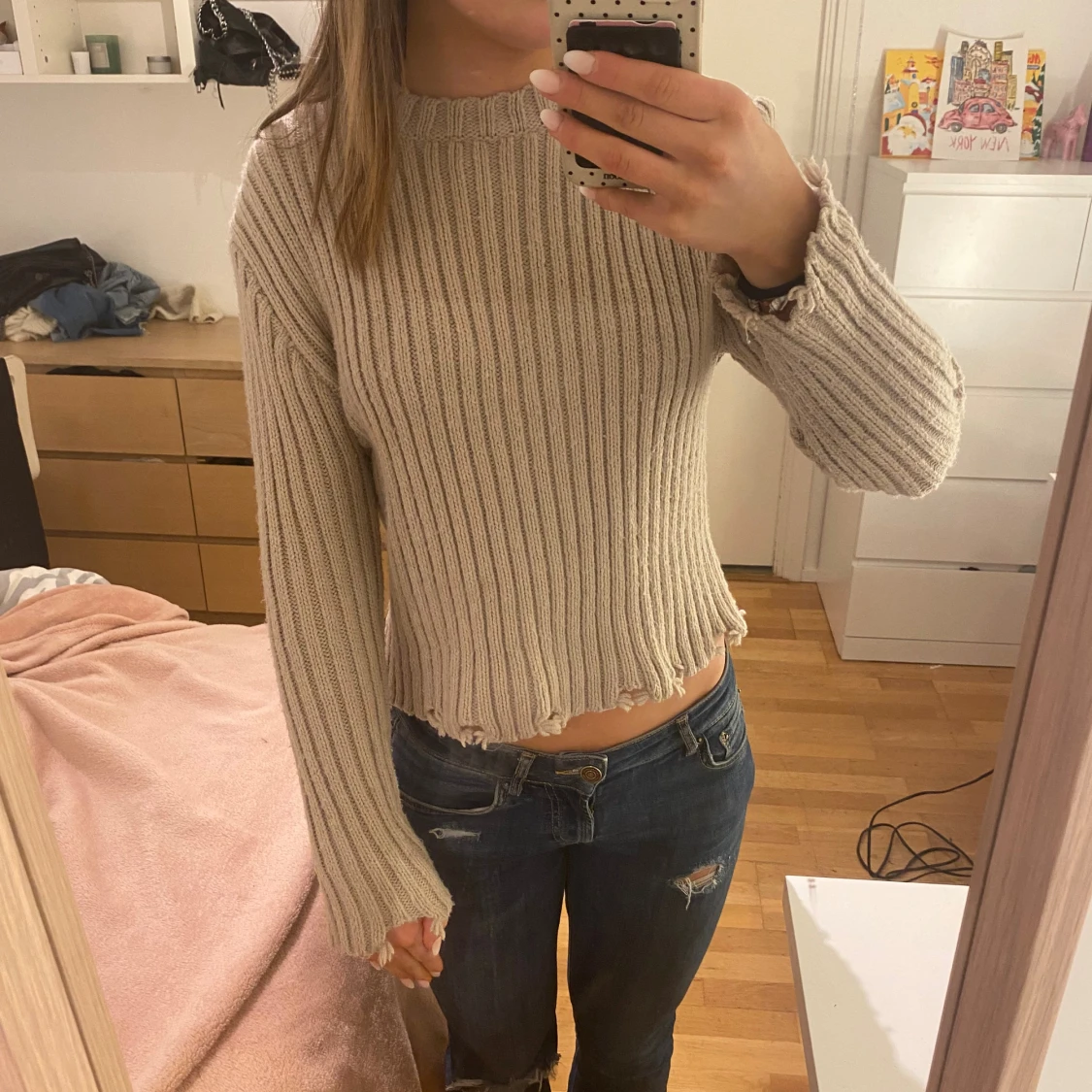 Beige ribbad stickad tröja Zara - 1