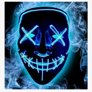 Halloween Mask Led - Fantastisk i mörkret. När du sätter på LED-masken för en ultimat skräck i mörkret blir du fokus för hela scenen! Det är ett måste för Halloweenfesten!   3 Ljuslägen LED-ljusmask är lätt att använda och har 3 ljusinställningar: konstant på, långsam blinkning och snabb blinkning. Knappkontrollen kräver två AA-batterier (ingår inte).