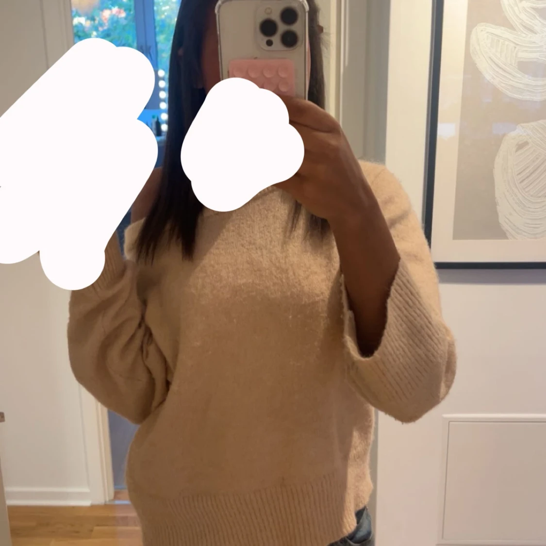 Beige stickad tröja med lång ärm