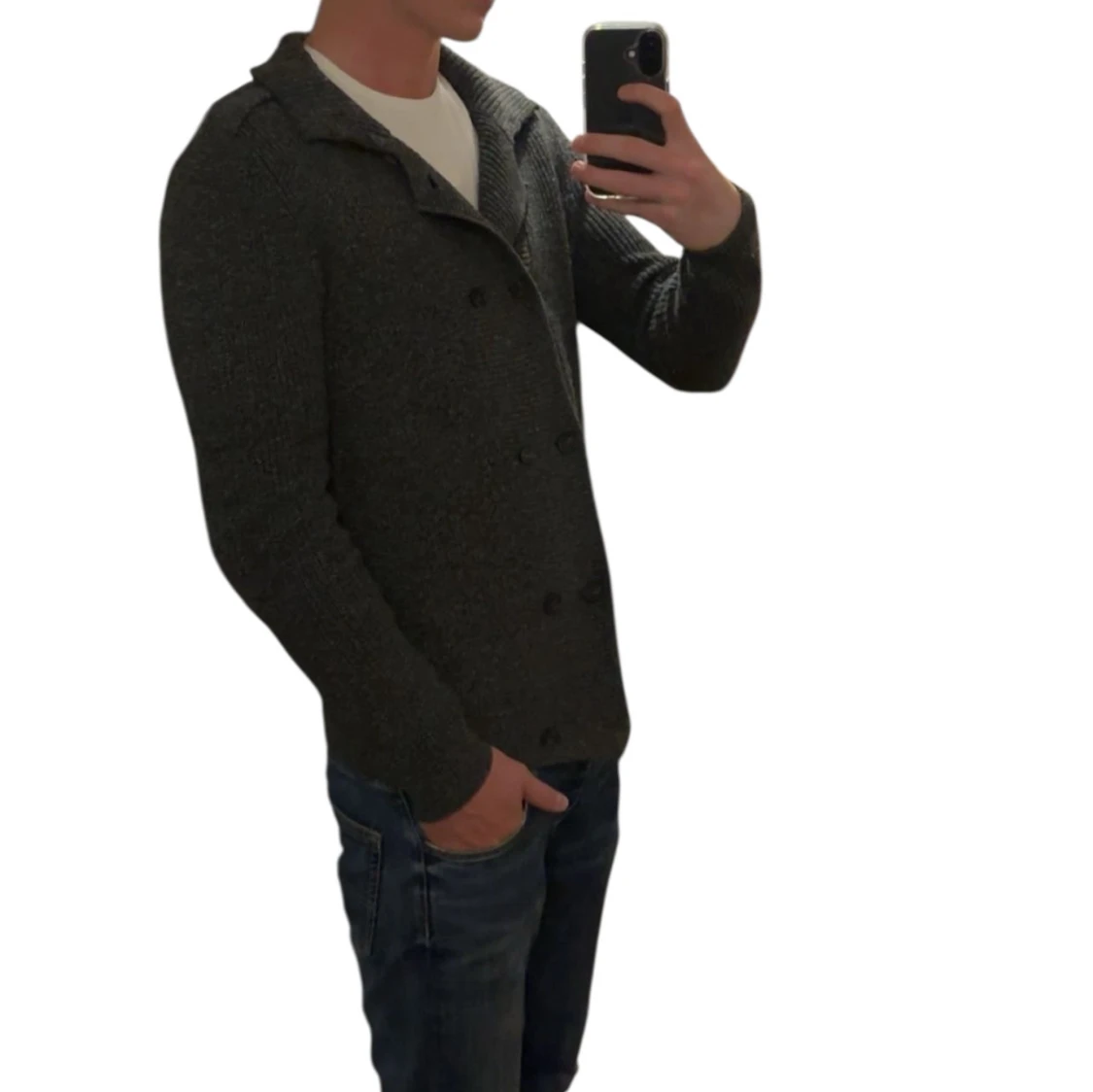 Mörkgrå stickad kofta med krage - 1