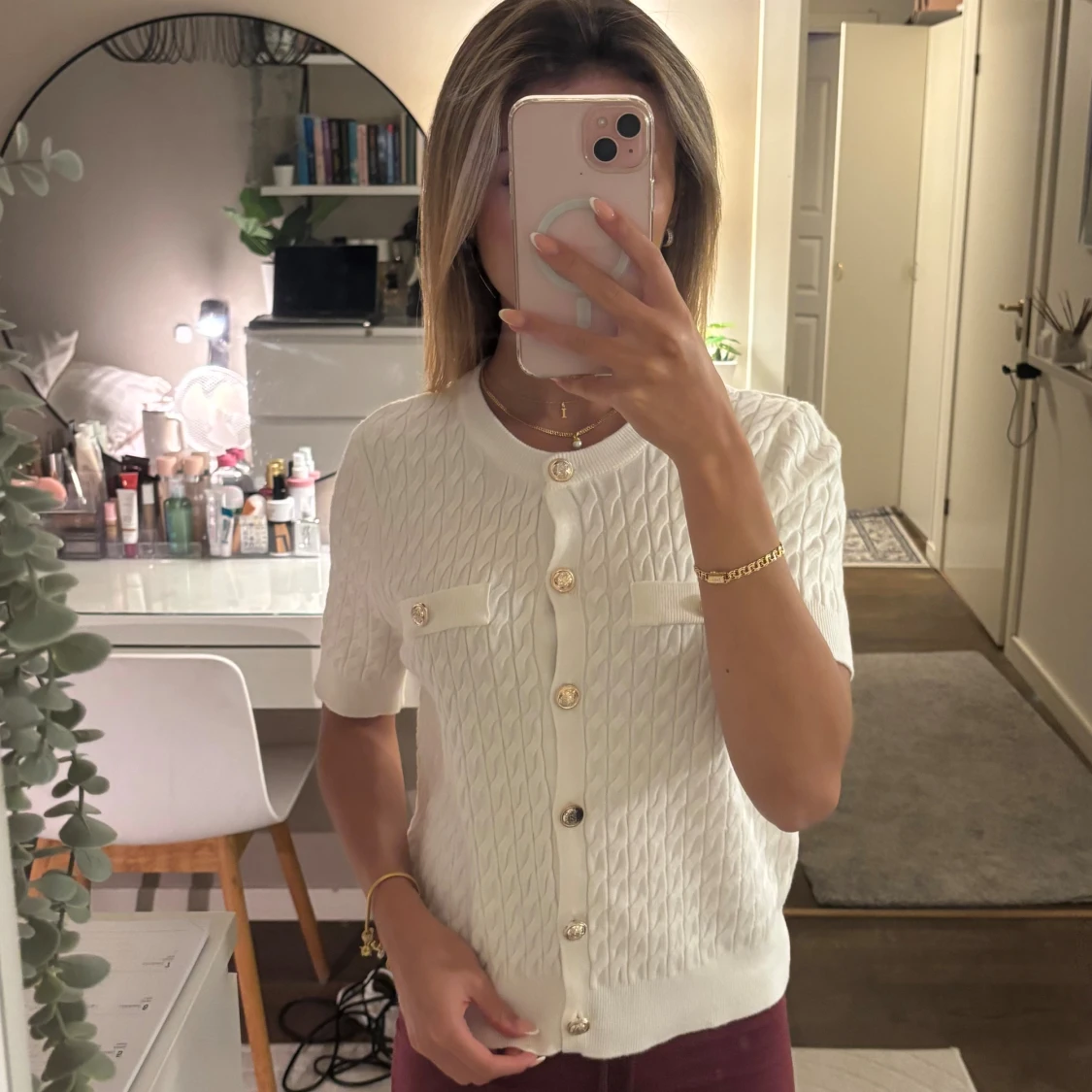 Vit kabelstickad topp - 1