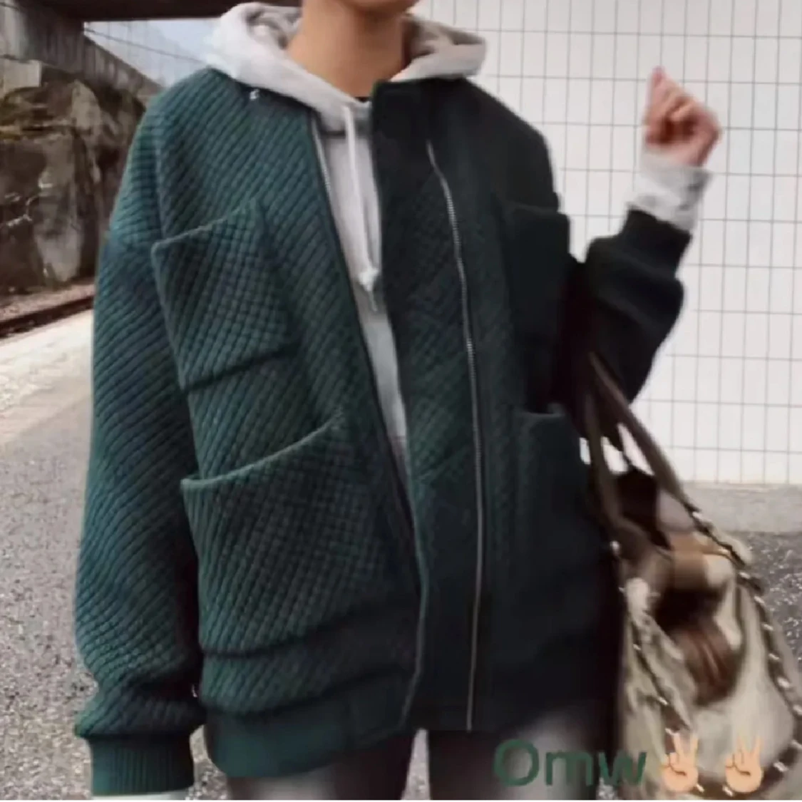 Quiltad grön bomberjacka oversized