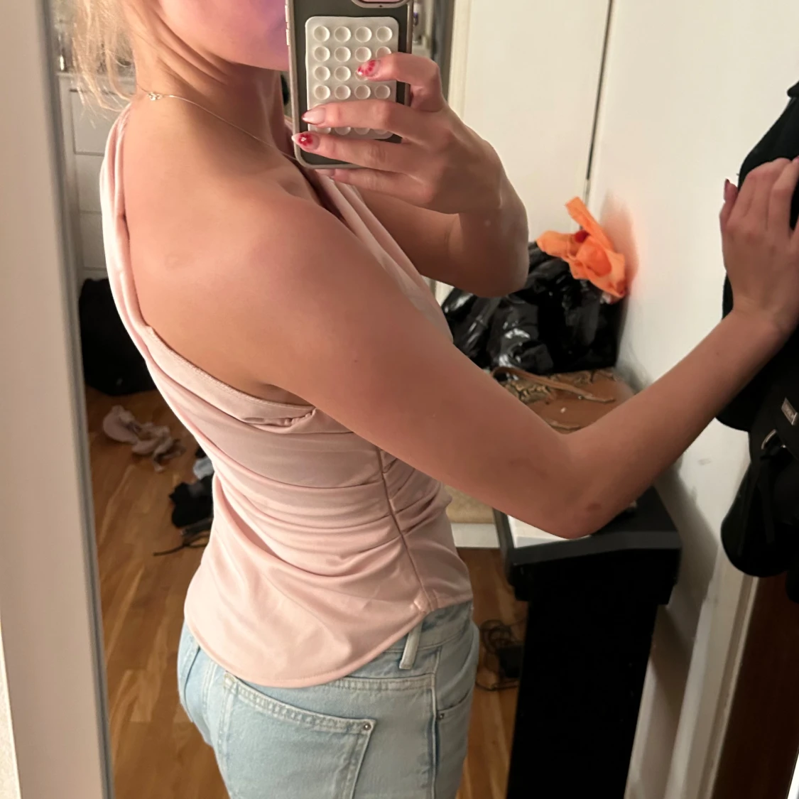 Ljusrosa one shoulder topp - 3