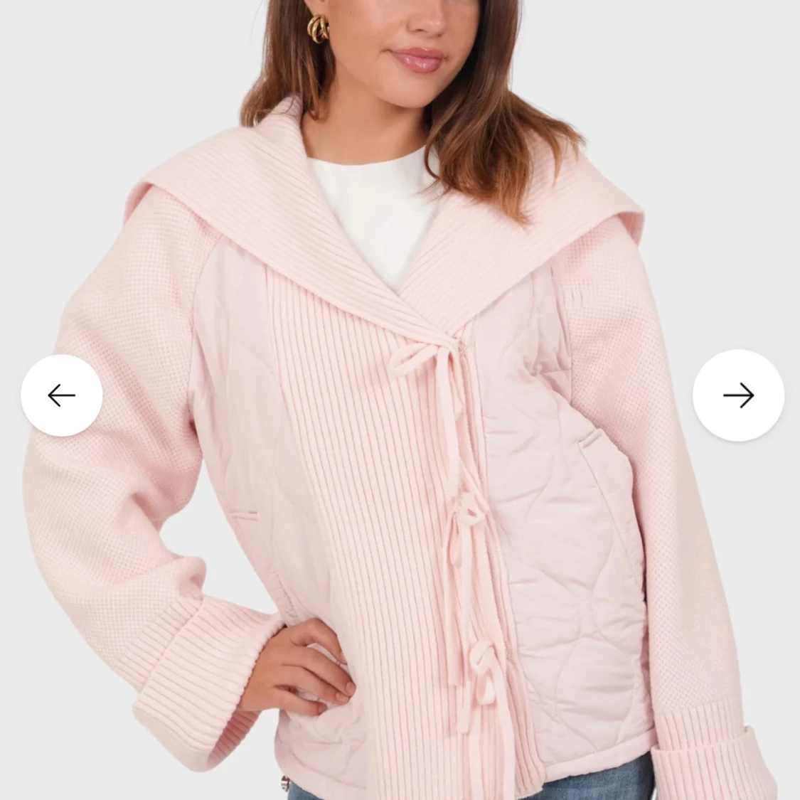 Ljusrosa quiltad cardigan jacka med knyt - 1