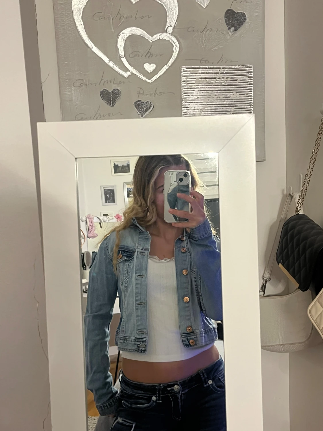 Ljusblå croppad jeansjacka