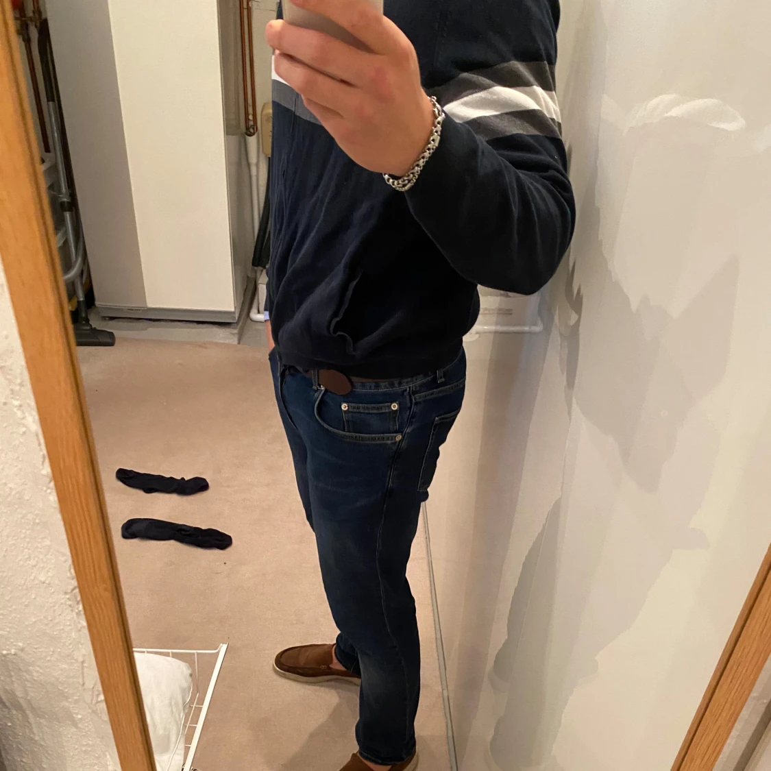 Marinblå hoodie från Massimo Dutti stickad - 2