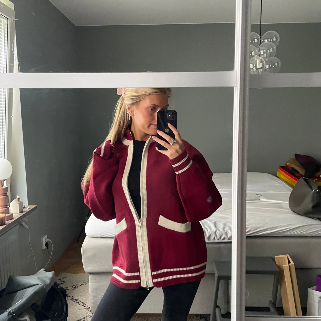 Vinröd cardigan jacka - 3