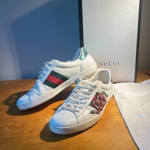 Gucci ace skor  - Ett par Gucci ace snake skor i toppskick. Allt på bilden kommer med( allt og). Skick 8,5/10. Passar till alla tillfällen. Om det är något du undrar över så är det bara att fråga.