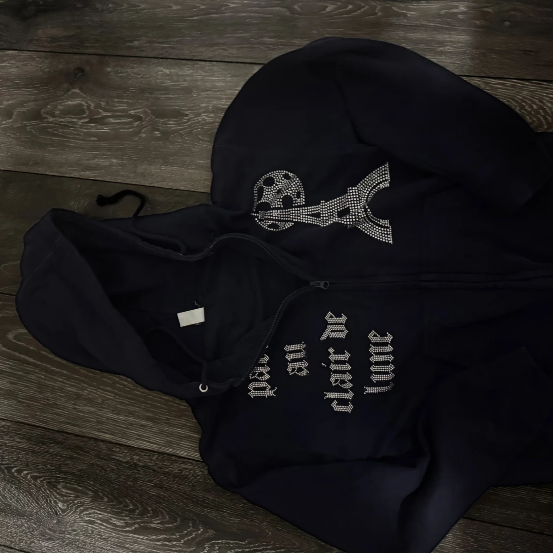 Mörkblå rhinestone blinglucid hoodie  - 3