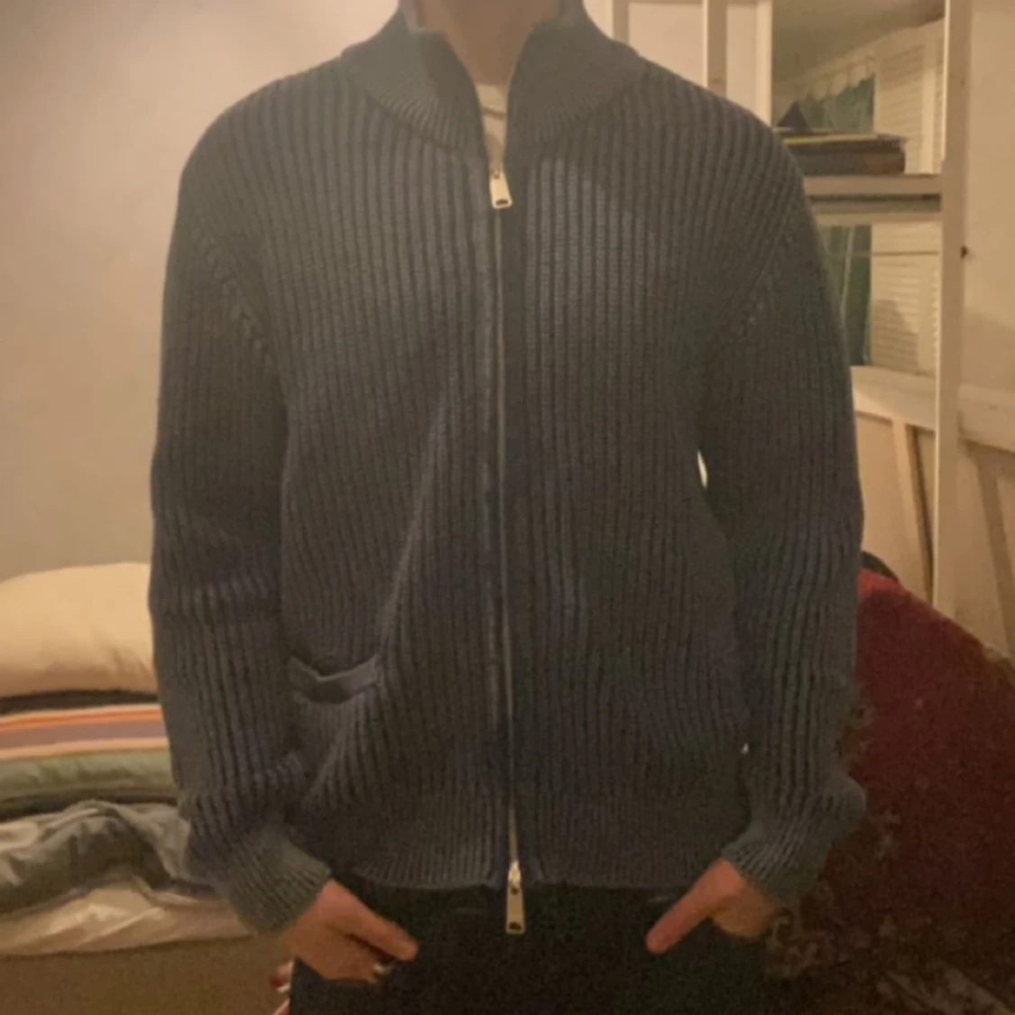 Stickad zip tröja från weekday