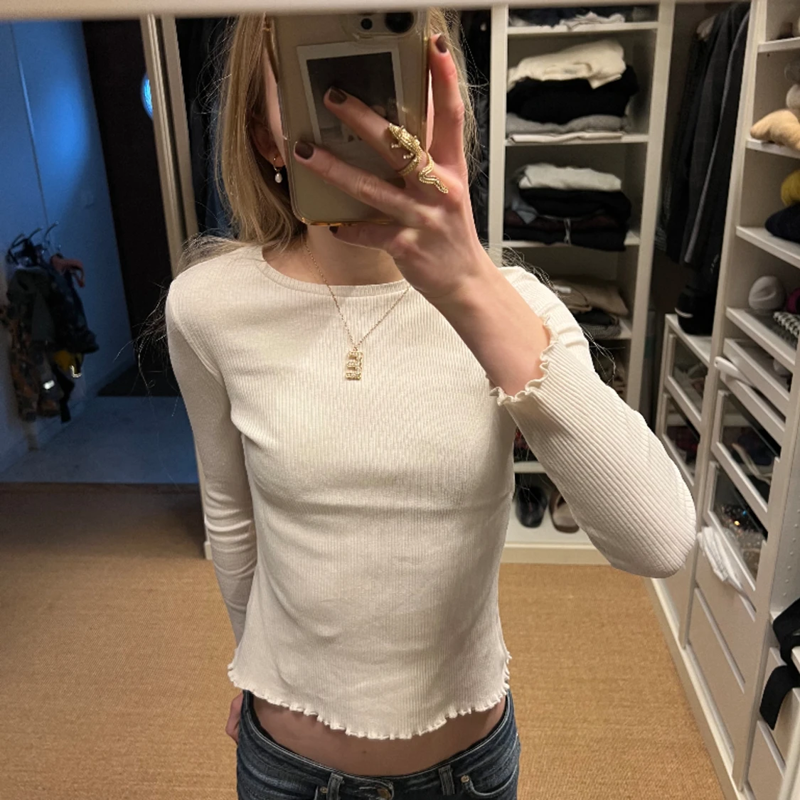 ribbad vit tröja  - 90