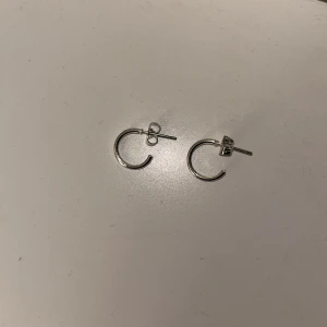 Silverfärgade örhängen - Ett par små, runda örhängen i silverfärg. De är enkla och eleganta, perfekta för vardagsbruk eller festliga tillfällen.