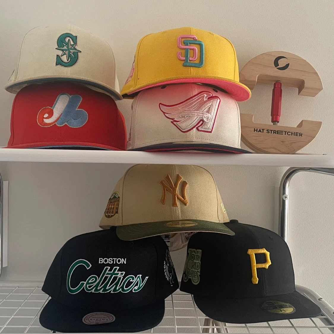 New Era Fitted + Mitchell and Ness snapback + hat stretcher