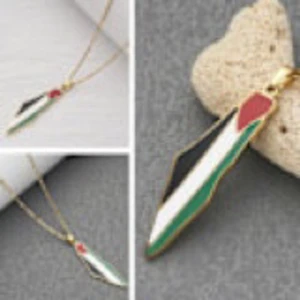 Guldpläterat Halsband med Palestina Flagga Karta  - Guldpläterat Halsband med Palestina Flagga Karta Hänge med 50 cm Kedja