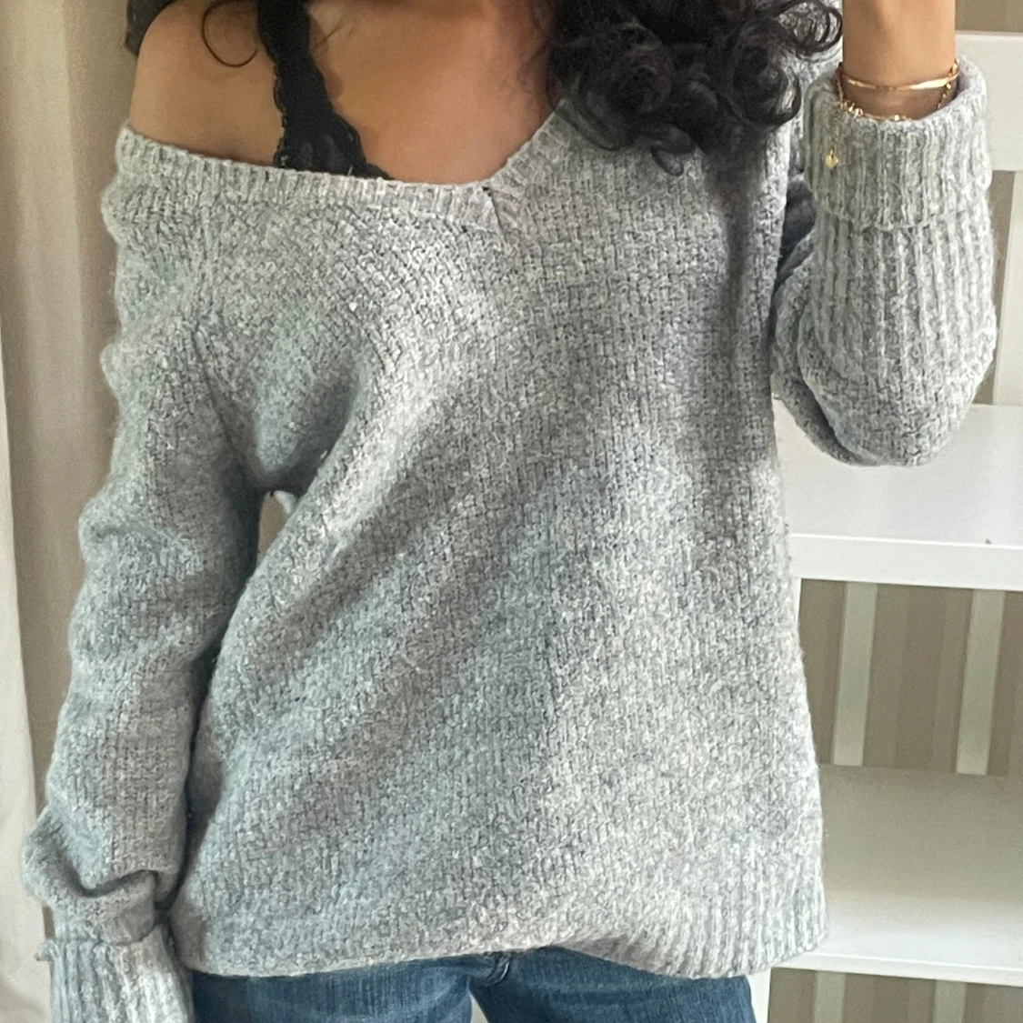 Grå stickad tröja - 90