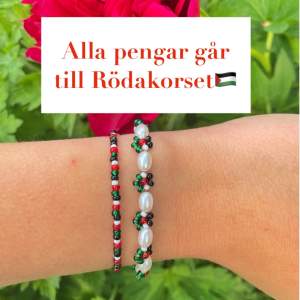 Alla intäkter för dessa armband kommer skänkas till rödakorset! (Se bild 3) Detta är vårt sätt att försöka bidra med något. Det med blommor: 39kr Det andra: 30kr Båda för: 60kr❤️