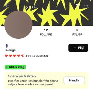 Varning! - Vill bara varna för att köpa från denna användare! Skickade en helt annan vara än den jag beställt, värd en bråkdel av varan jag betalat för. Svarar heller inte sen!  Har bytt användarnamn och tagit bort profilbild.  Tur att Plick har bra kundservic!
