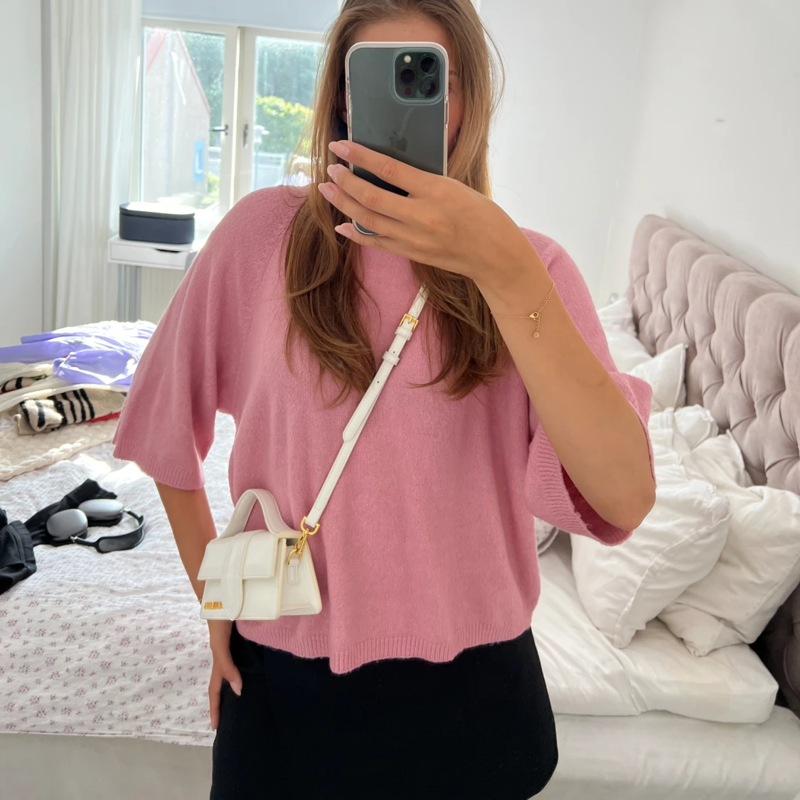 Rosa stickad tröja - 90