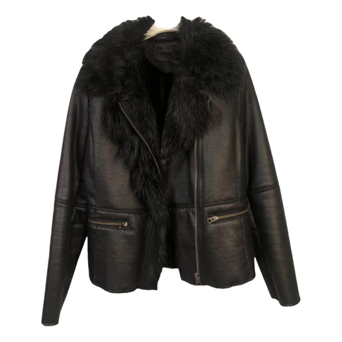 Päls jacka med läder