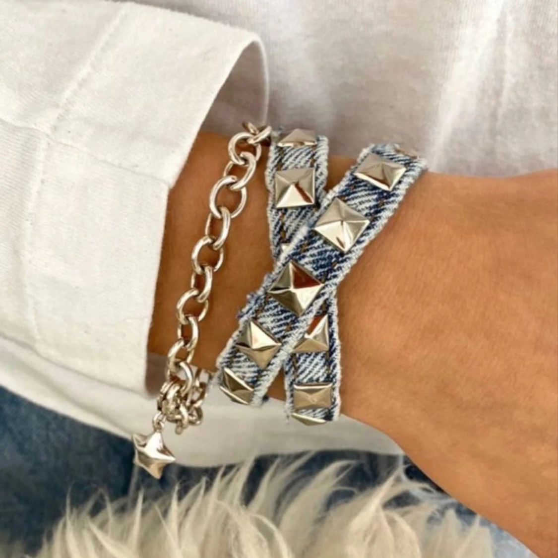 Nitarmband i jeanstyg - 92