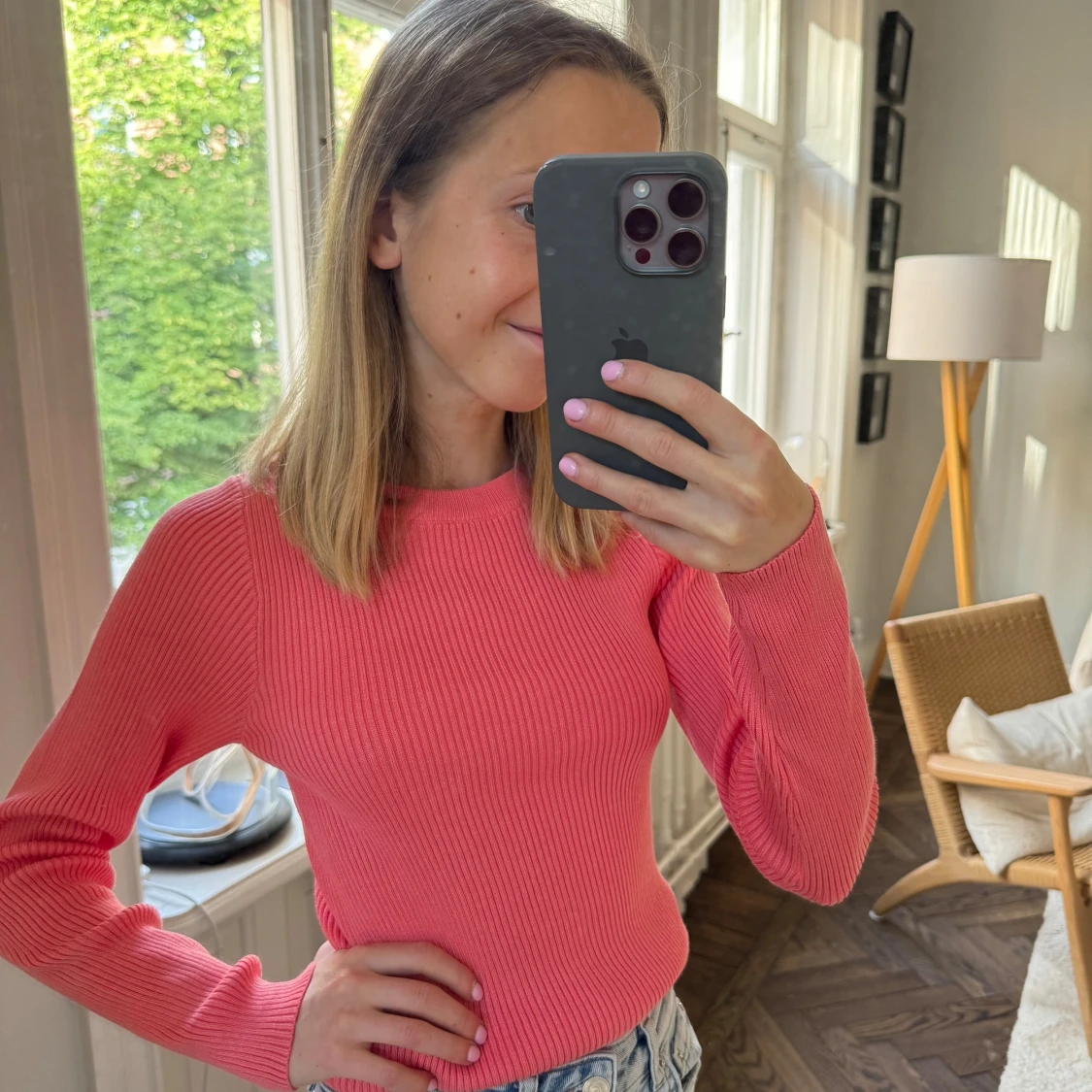 Ribbad topp i korall från primark