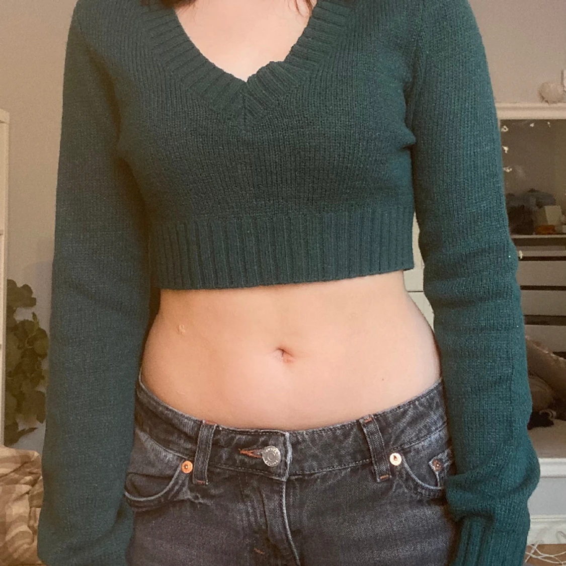 Stickad kort grön tröja