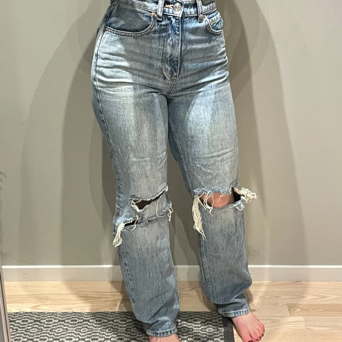Slitna jeans Gina tricot blåa