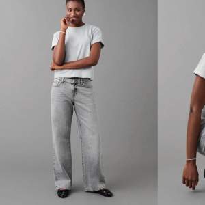 gråa vida jeans från Gina tricot🩶slitna baksida nertill då det varit för långa, därav priset! Går enkelt att klippa av alternativt sy upp. I övrigt inga defekter.