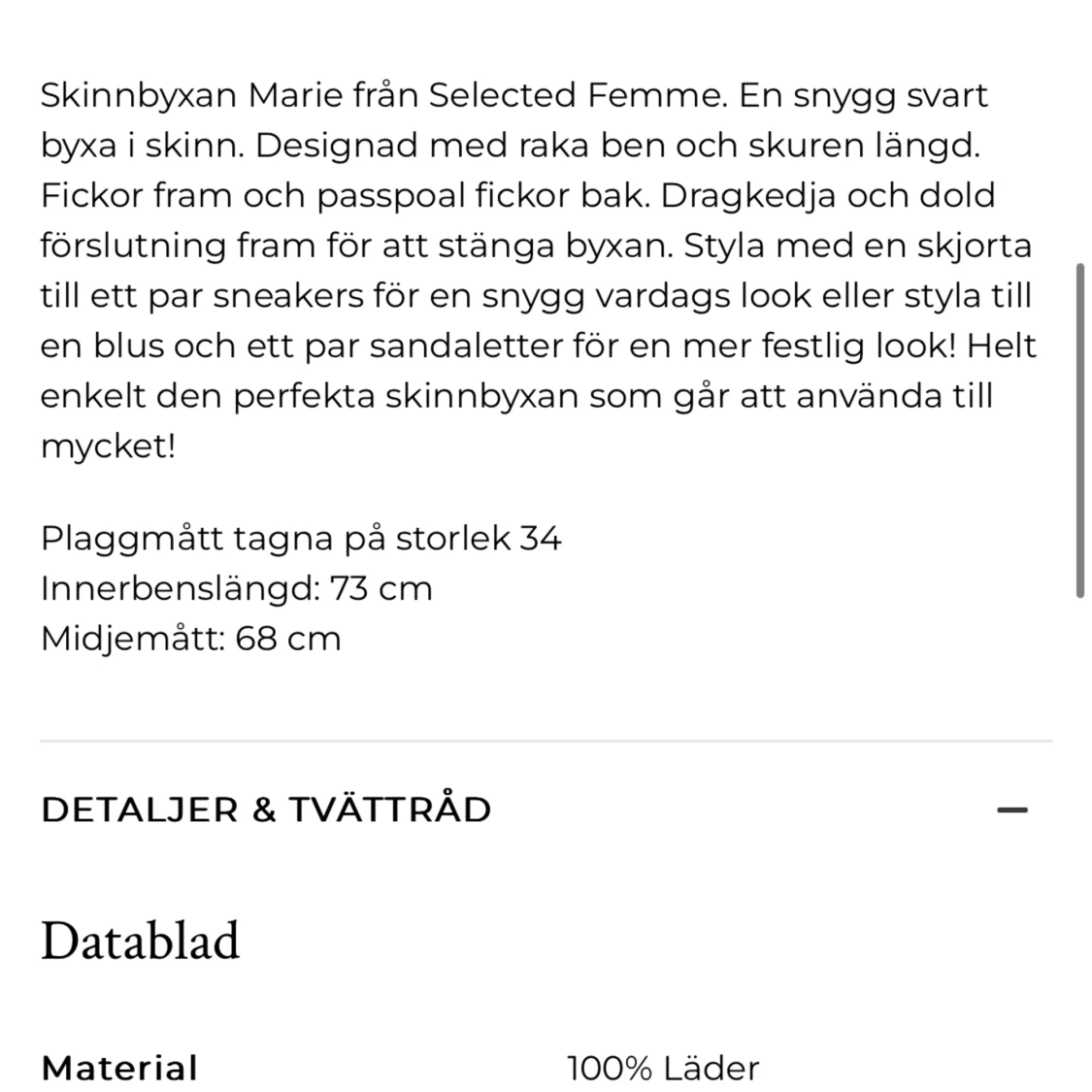 Byxor, läder, str 36, Selected Femme, oanvönda - 90