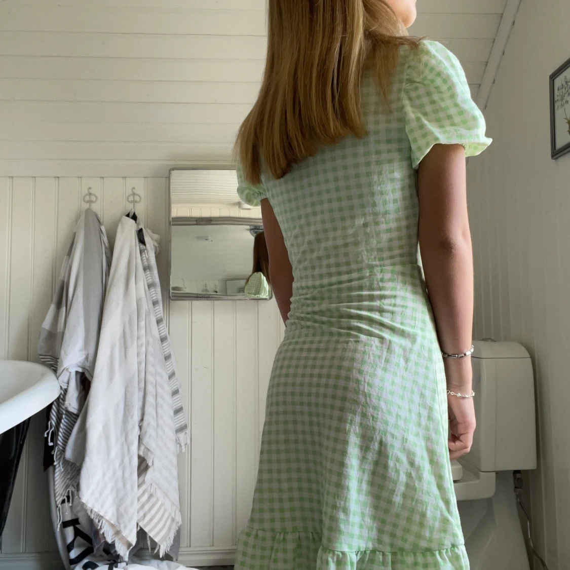 Rutig grön klänning - 90