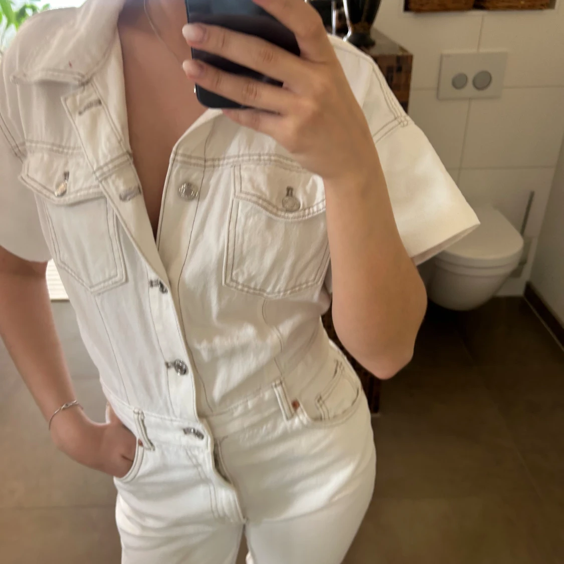 Vit denimjumpsuit - 90