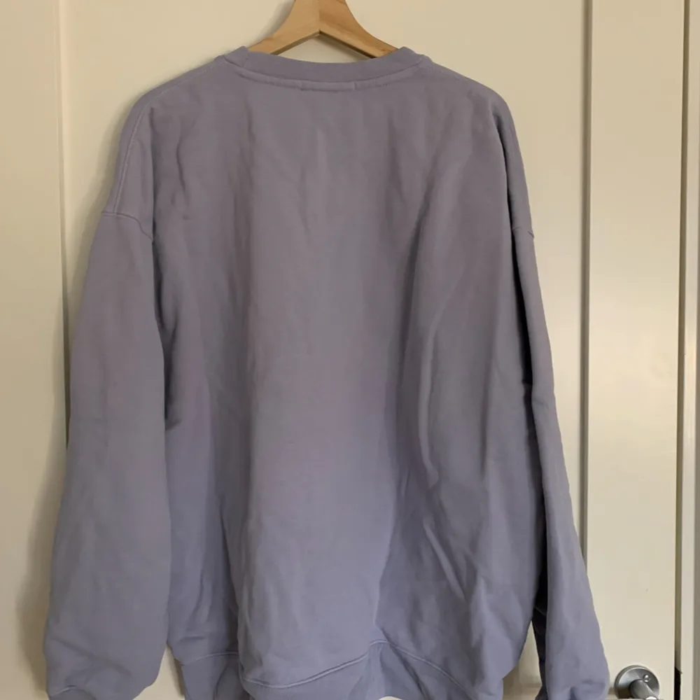 Supersöt, skön oversized sweatshirt i ljusblått från Brandy Melville. Den är i bra skick, endast använd 3-4 gånger och är en storlek. Ursprungligt pris: 32$ (US-dollar) Obs: köparen står för frakten!. Hoodies.